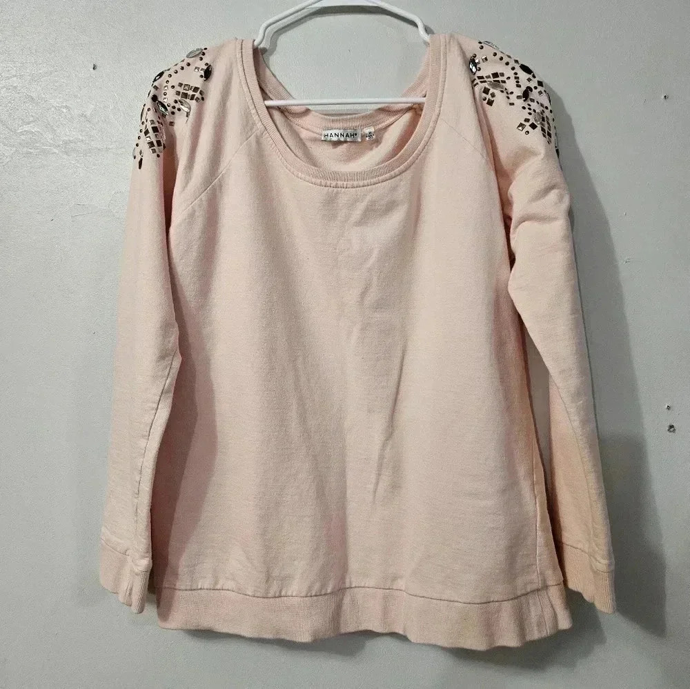 NWOT! Hannah pink sweatshirt with jeweled shoulders!
